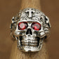 925 Sterling Silver High Detail Skull Cross Red CZ Eyes Men Biker Ring