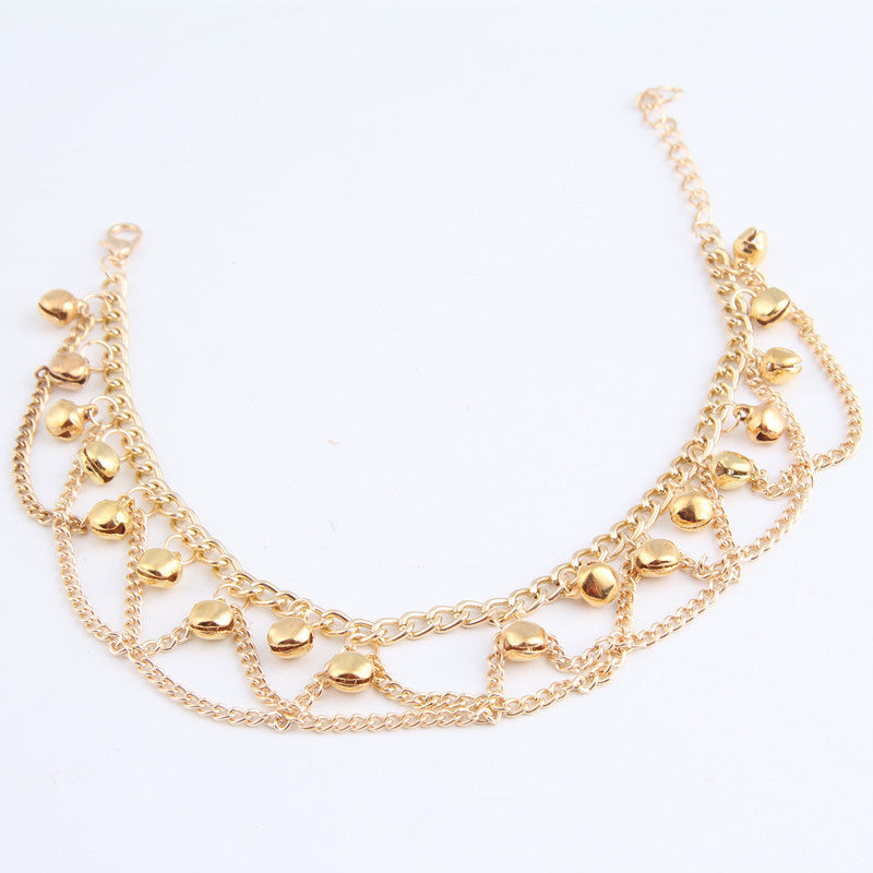 Anklets For Women Popular Golden Color Alloy Girls Bell Anklet Bead Chain Tassel Barefoot Sandal Beach Foot Jewelry