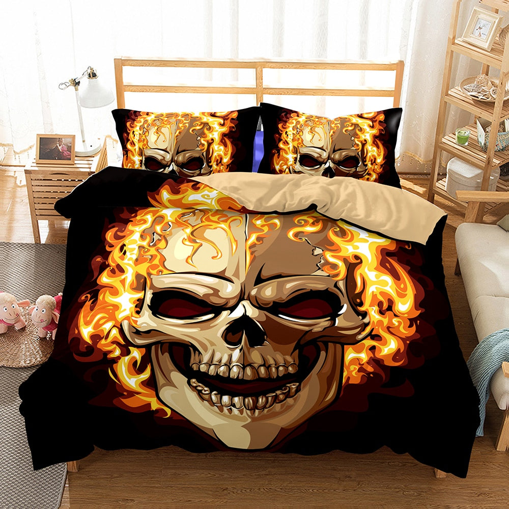 Skull  Flame Bedding Set Super King Queen Size