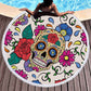 Sugar Skull Round Beach Towel For Adults Rose Flowers