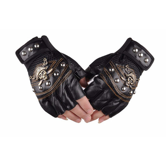 Leather skull rivet Punk Gloves