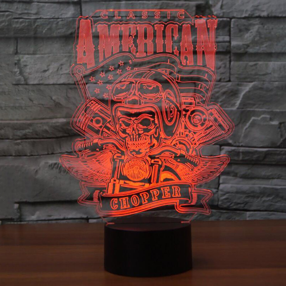 Led Home Decor 7 Colors Changing Motorcycle Modelling 3D Luminarias Table Lamp Usb Touch Skull Lamp Cool Boy Night Lights Gifts