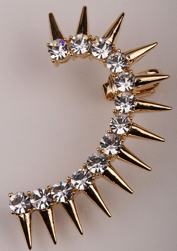 Left ear Spike wrap cuff clip earrings for women gold & silver color austrian crystal jewelry for women