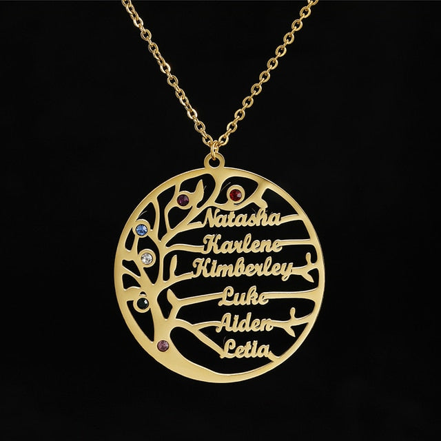 Life Tree Family 1-6 Names Pendant Necklace