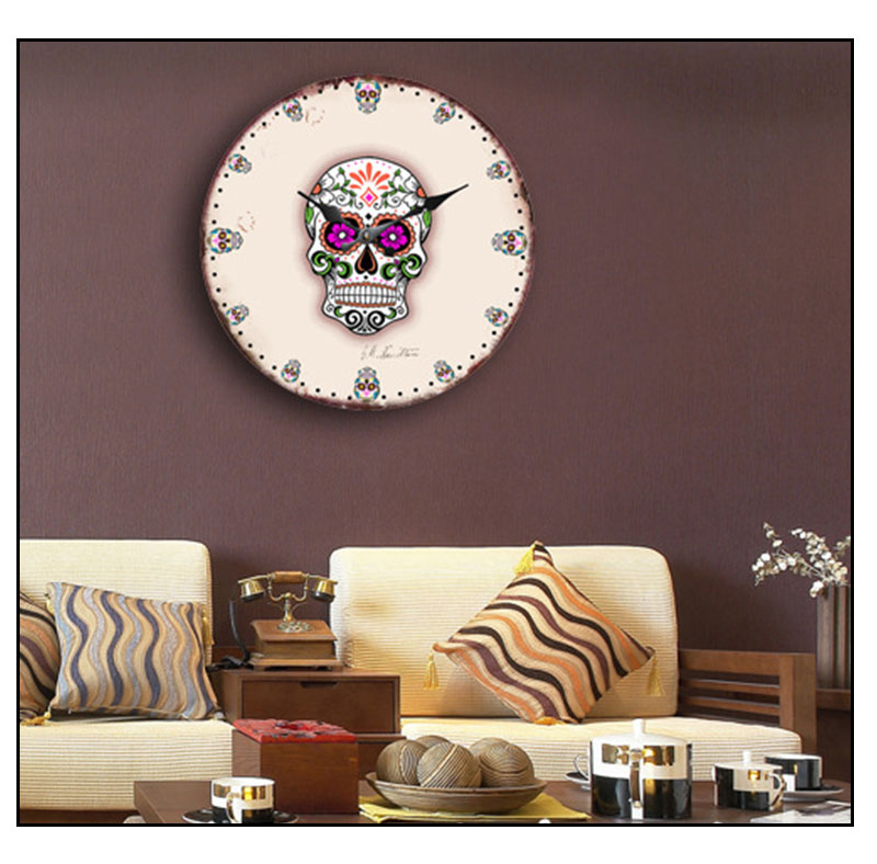 Living Room Decor Skull  Wall Clock Retro Design Hanging Vintage Silent Home Decoration Wall Clock Decor Skeleton Clocks