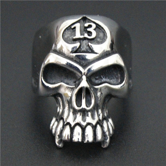 Lucky 13 Biker Ring Stainless Steel Jewelry Spade Skull Ring Band Party Motor Biker Club Ring