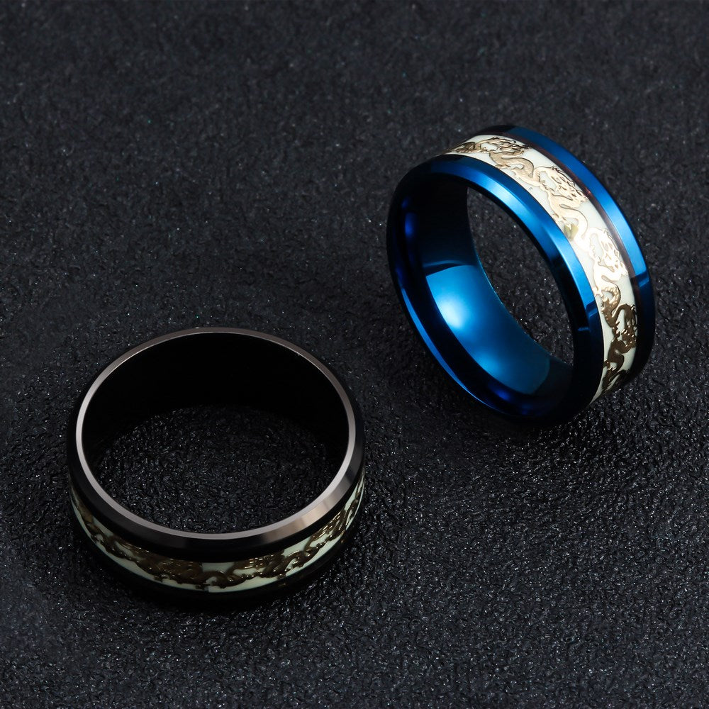 Dragon Rings for Men Black Gold Blue Color Stainless Steel Women Rings Trendy Glow In The Dark Male Band Ring Jewelry