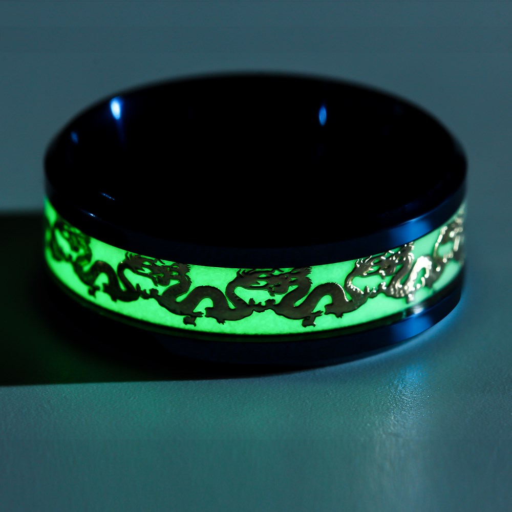 Dragon Rings for Men Black Gold Blue Color Stainless Steel Women Rings Trendy Glow In The Dark Male Band Ring Jewelry