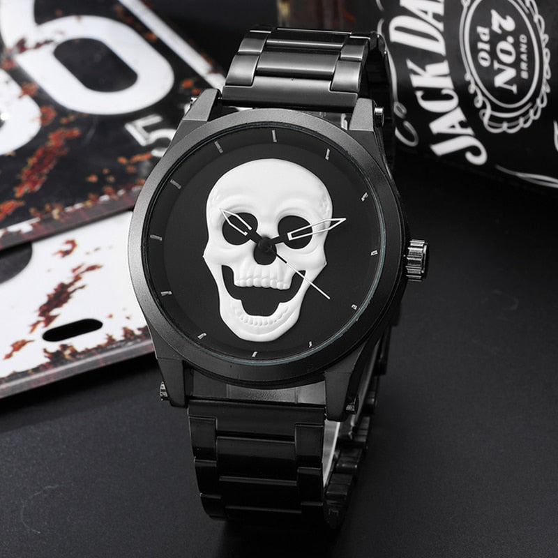 Luxury Skull Men Watches Steampunk  reloj hombre Engrave Stainless Steel Quartz