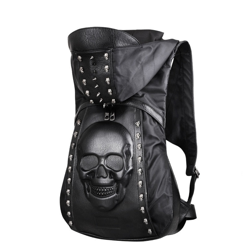 3D Embossed skull leather backpack rivets skull Laptop Travel Soft backpack
