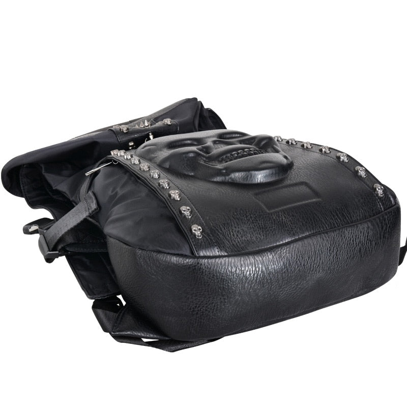 3D Embossed skull leather backpack rivets skull Laptop Travel Soft backpack