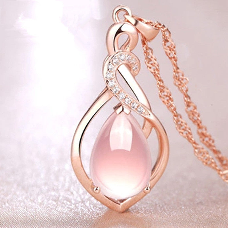 Jewelry Rose Gold Color Ross Quartz Sweet Pink Opal Jewelry Necklace for Wedding Women Girls Gift Choker