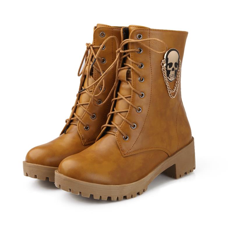hot sale ankle boots for women skull street lace up platform women's boots fashion ladies autumn winter boots shoe
