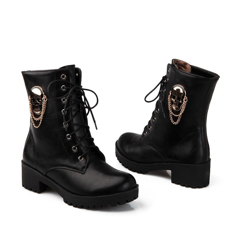 hot sale ankle boots for women skull street lace up platform women's boots fashion ladies autumn winter boots shoe