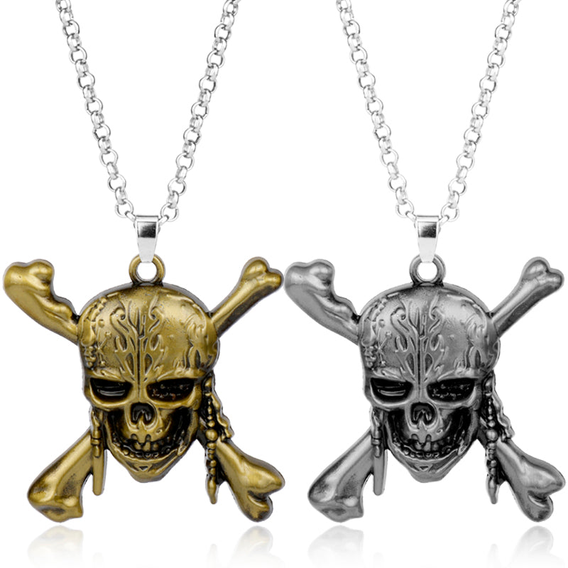 of the Caribbean Necklace Captain Jack Sparrow Mask Skull Crossbones Charm Pendant For Men Women Movie Jewelry
