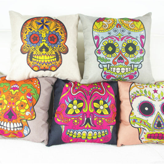 High quality colorful skull print dining chair cushion linen 45x45cm car seat cushions Home decorative pillow for sofa