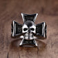 Male Rings in Silver Tone Stainless Steel Hell Rider Iron Cross with Skull Jewels For Men Gothic Punk Rock Party Biker Jewelry