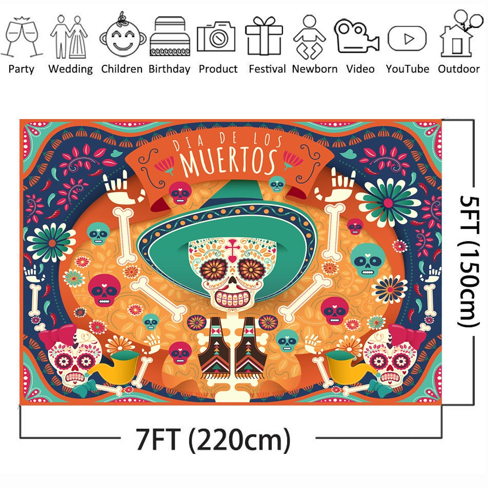 Day of the Dead Photography Backdrops Mexico's Skull Skeleton