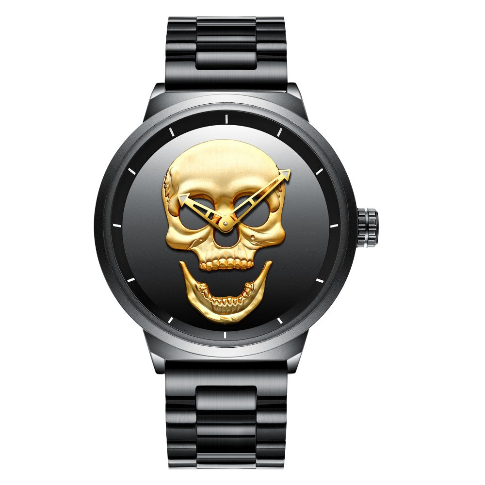 Men Watches Luxury Gold Skull Dial Men Black Sport Watch Stainless Steel Mesh Band Waterproof Male Wrist Watch bayan kol saati