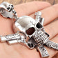 Jewelry Silver Stainless Steel  Biker Skull Skeleton with Two Gun Necklace
