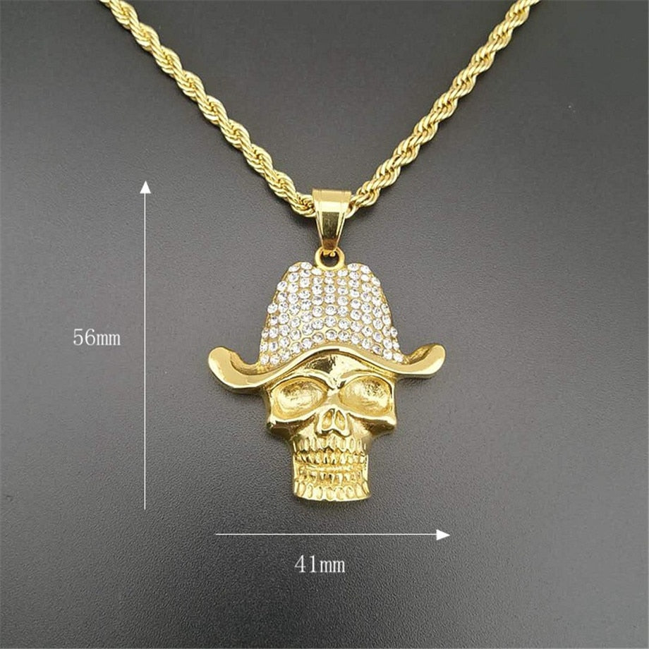 Men's Necklace Iced Out Bling Skull Pendants & Chain