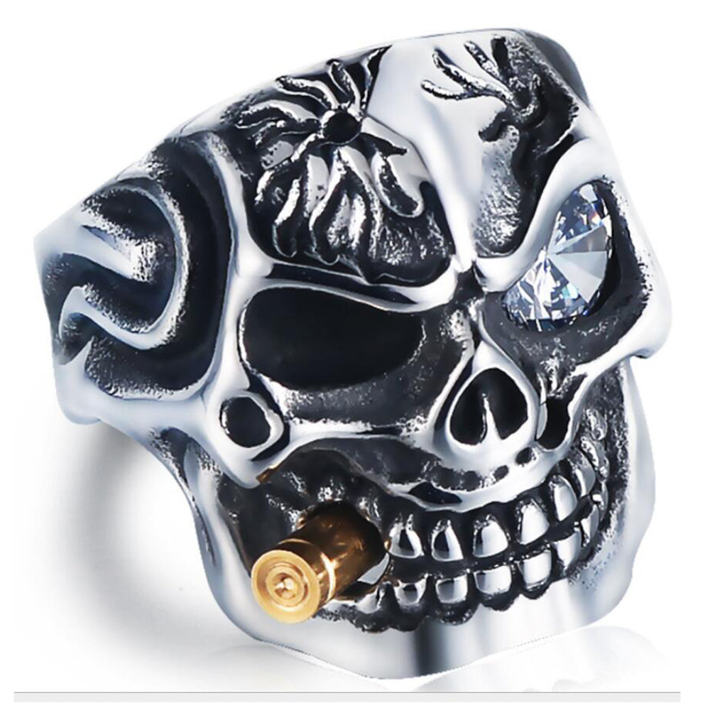 Men's Skull Biker Pirate Skeleton Rings Punk Stainless Steel With Crystal Male Retro Jewelry Decorations Accessor