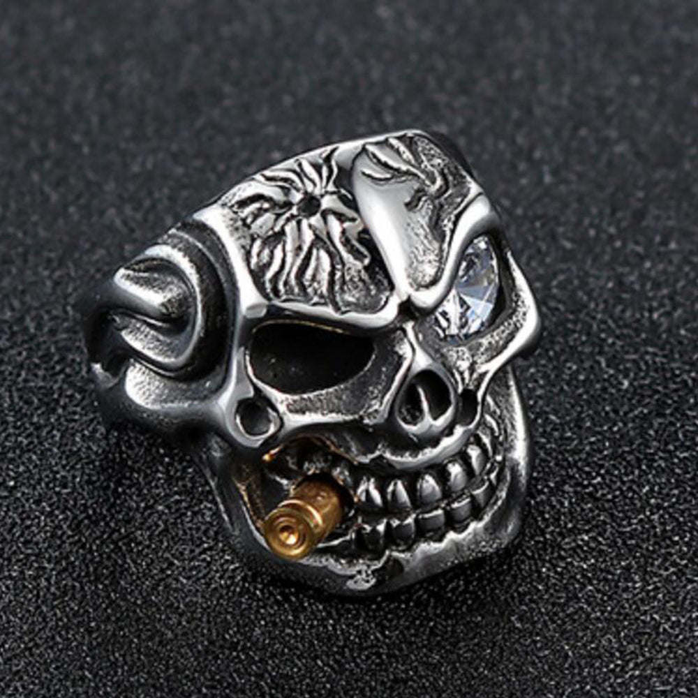 Men's Skull Biker Pirate Skeleton Rings Punk Stainless Steel With Crystal Male Retro Jewelry Decorations Accessor