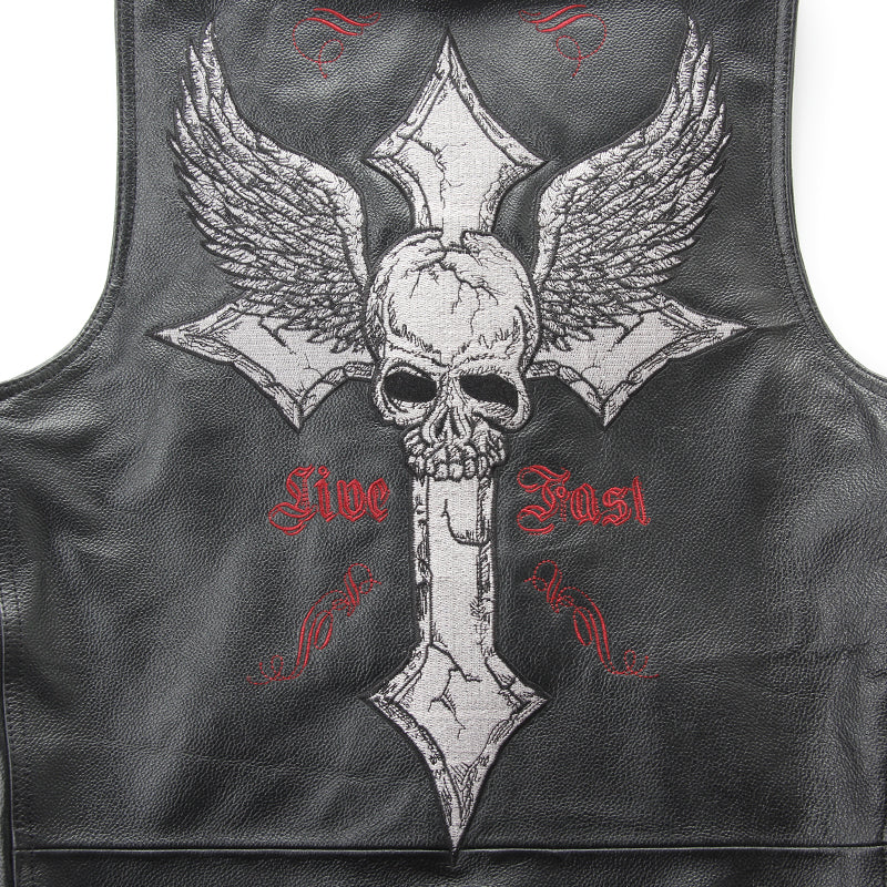 Men's punk style genuine leather vest withe skulls pattern motocycle leather vest men v-neck sleeveless cow leather jacket men