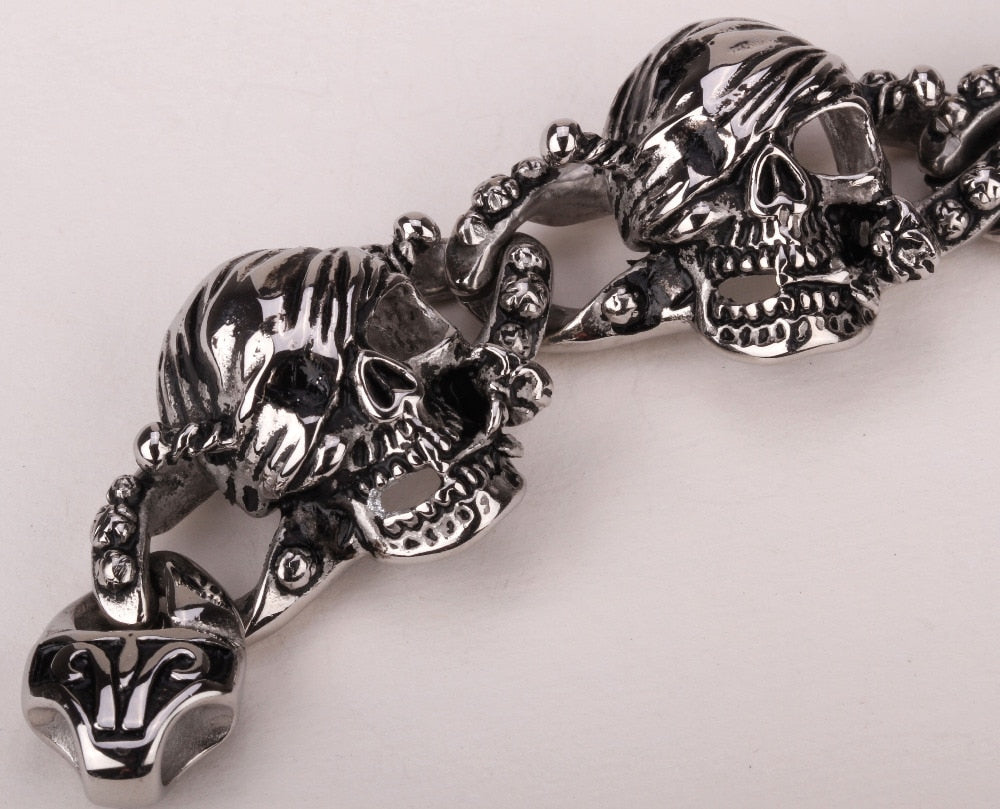 Men stainless steel bracelet 316L skull chain link biker heavy