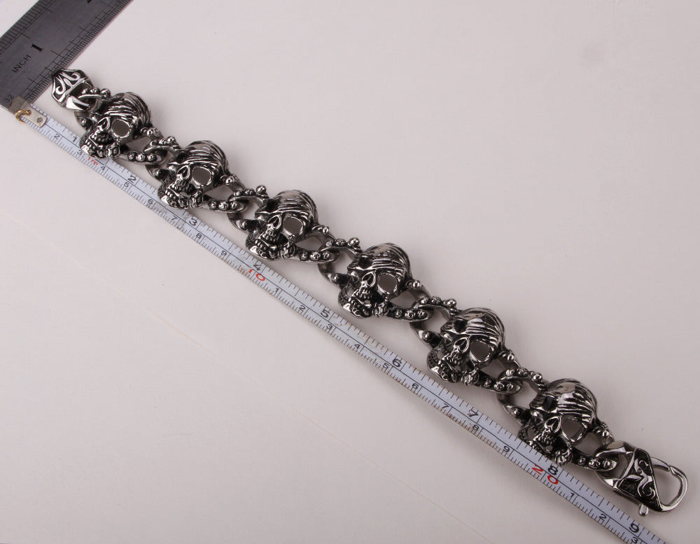 Men stainless steel bracelet 316L skull chain link biker heavy