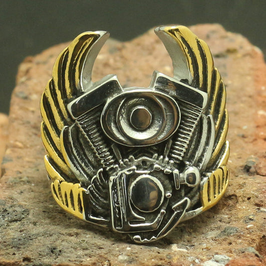 Mens 316L Stainless Steel Cool Biker Engine Eagle Wing Ring Newest Factory Price