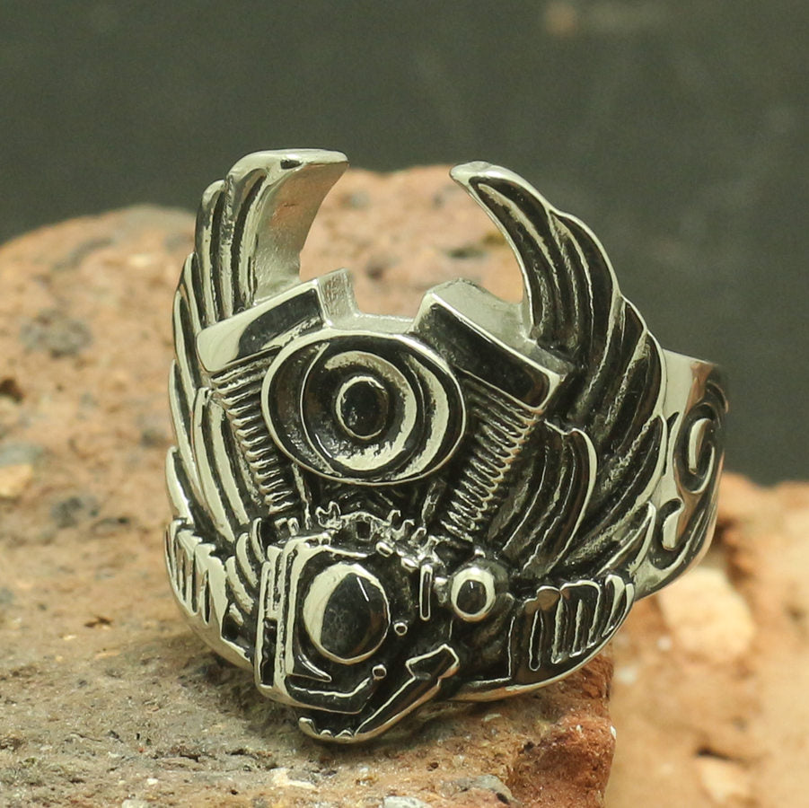 Mens 316L Stainless Steel Cool Biker Engine Eagle Wing Ring Newest Factory Price