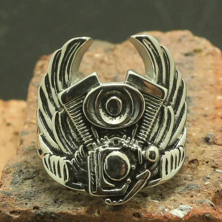 Mens 316L Stainless Steel Cool Biker Engine Eagle Wing Ring Newest Factory Price