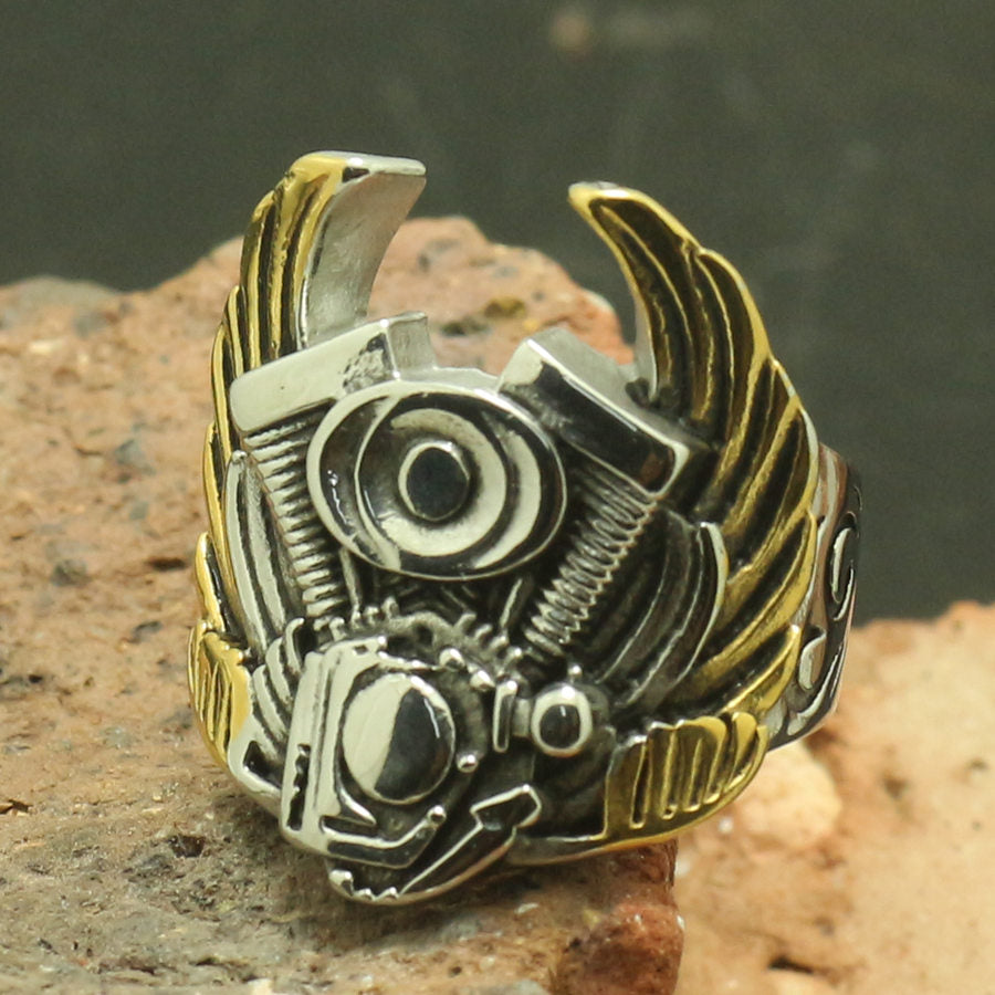 Mens 316L Stainless Steel Cool Biker Engine Eagle Wing Ring Newest Factory Price