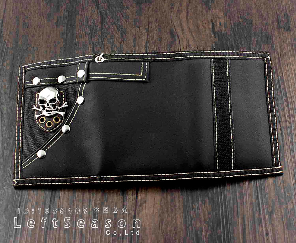 Mens Boys Trifold Casual Skull Wallet Money Purse With Jeans Pants Chain