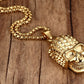 Mens Pyramid Spikes Skull Stainless Steel Pendant Necklace Gold-color Punk Rock Biker Halloween Jewelry Gift ,with 24 inch Chain
