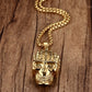 Mens Pyramid Spikes Skull Stainless Steel Pendant Necklace Gold-color Punk Rock Biker Halloween Jewelry Gift ,with 24 inch Chain