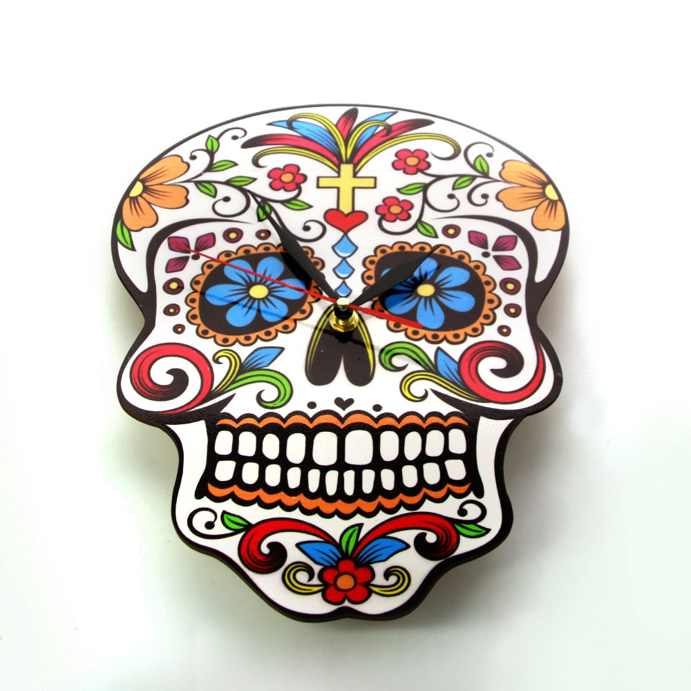 Mexican Dia De Los Muertos Day of the Dead Wall Clock Floral Skull