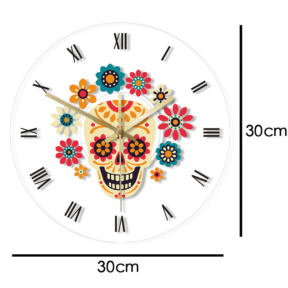 Floral Sugar Skull Day of the Dead Morden Design Hanging Clock