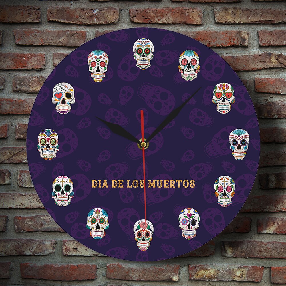 Mexican Skull Wall Clock Flowered Dead Head Decorative Wall Watch 7