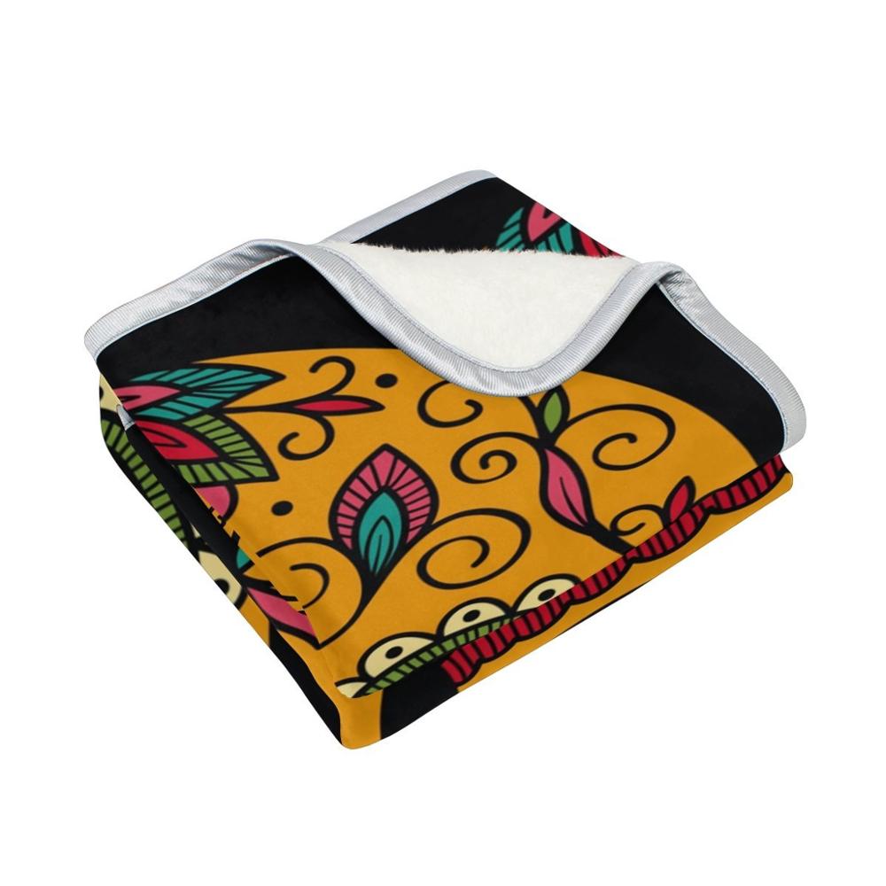 Mexican Sugar Skull Day of the Dead Black Blanket Soft Warm Blankets for Bed