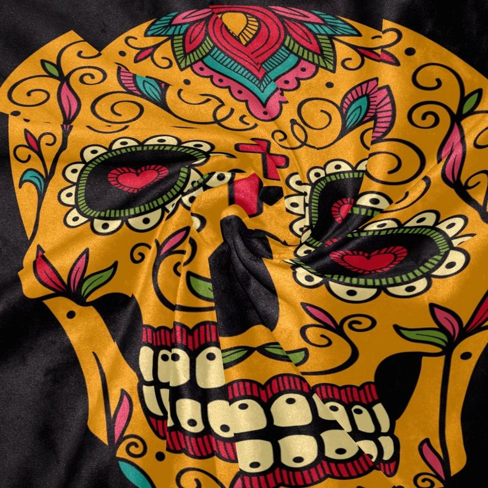 Mexican Sugar Skull Day of the Dead Black Blanket Soft Warm Blankets for Bed