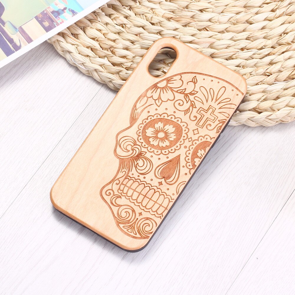 Sugar skull Vintage Floral Engraved Wood Phone Case