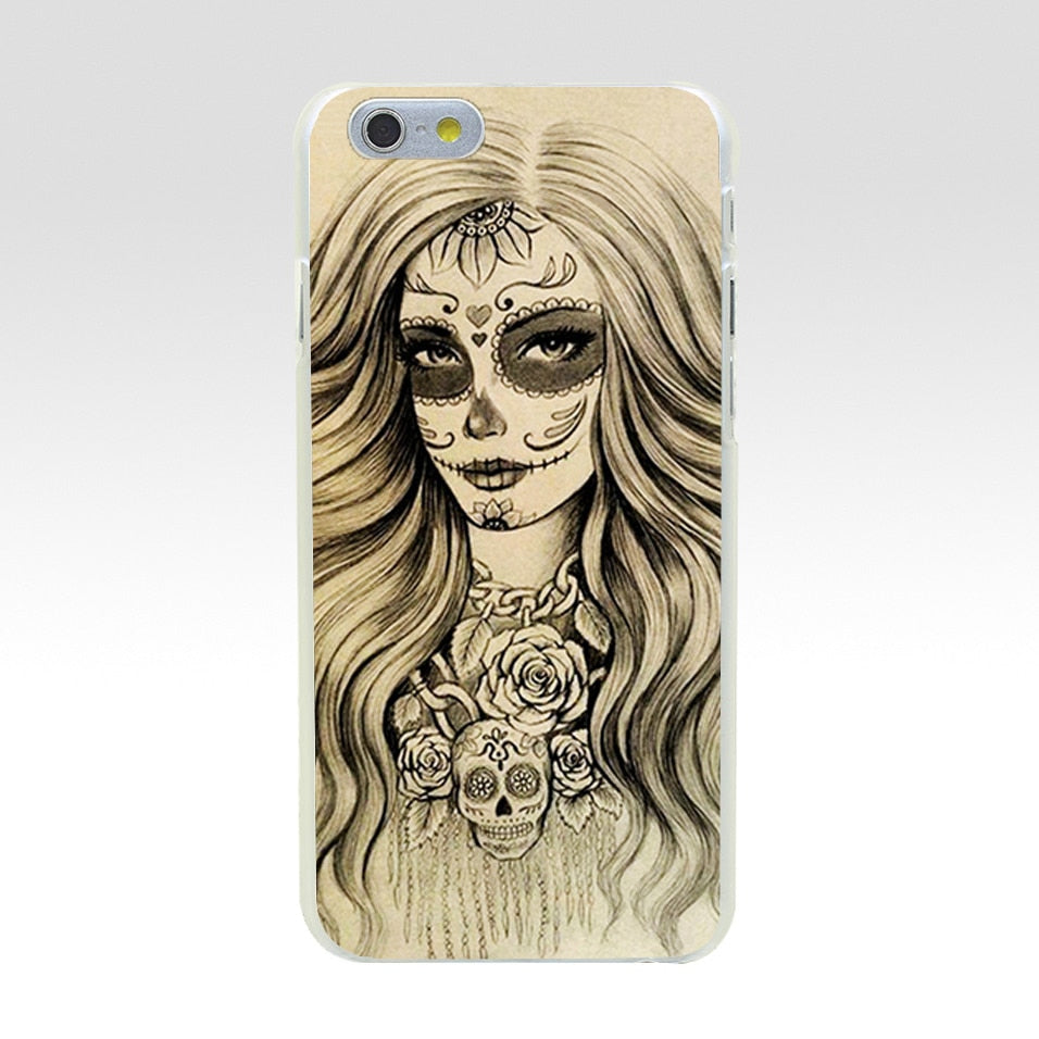 Minason Sugar Skull Drawings Transparent Hard Plastic Case for iPhone