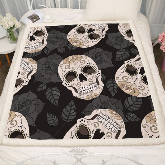 Plaid Skull Flannel Throw Blanket Snuggle Fuzzy Sherpa Fleece Microfiber Blankets