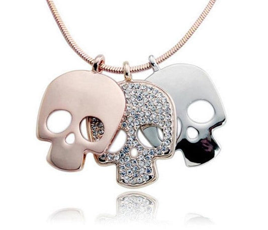 Rose Gold color Crystal Long Skull Skeleton  Necklaces & PendantsFashion Jewelry