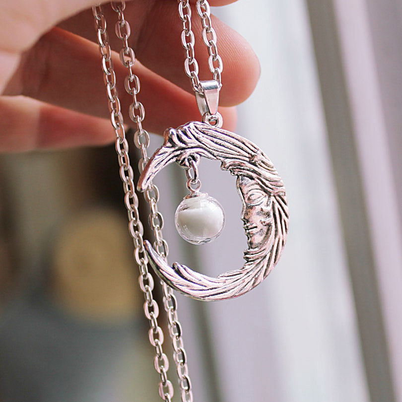 Moon necklace GLOW in the DARK Glass ball Luminous Moon Angel Pendants & Necklaces WOMEN girls gift