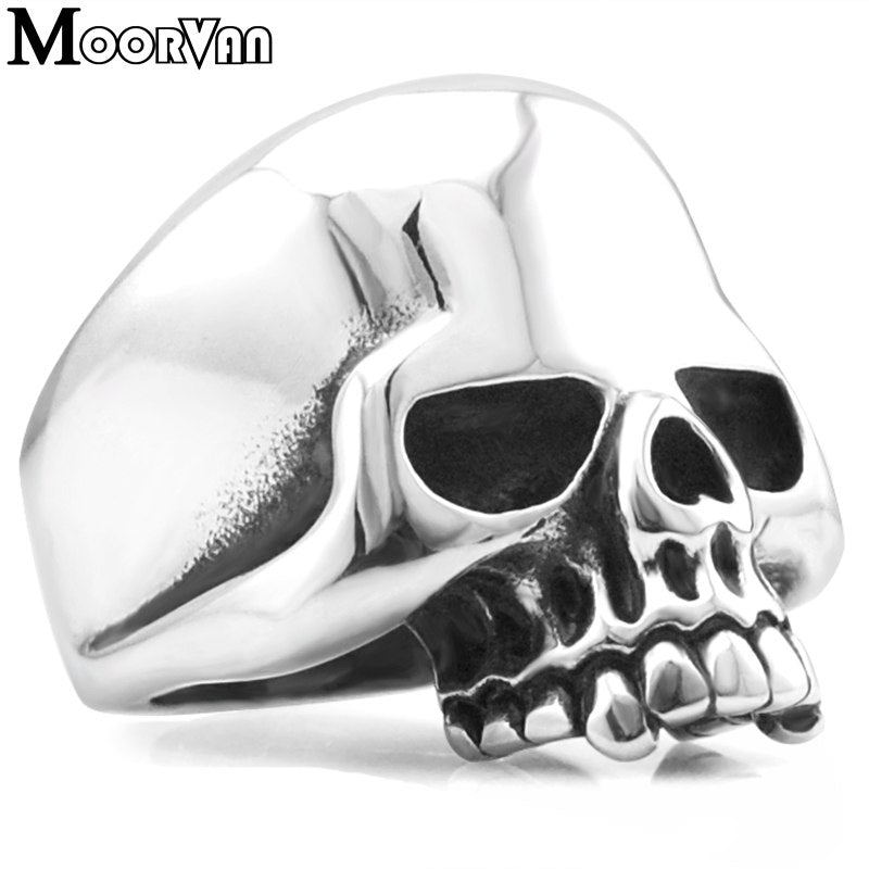 Cool Stainless Steel Rings For Men Trendy Smooth Polishing Big Tripple Skull Ring Punk Biker Jewelry VR312