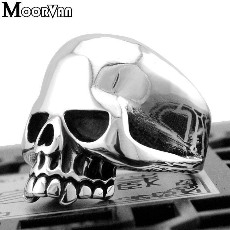 Cool Stainless Steel Rings For Men Trendy Smooth Polishing Big Tripple Skull Ring Punk Biker Jewelry VR312