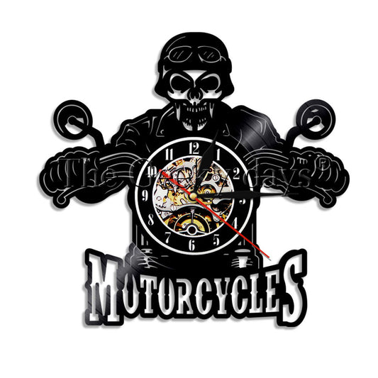 Motorcycles Bikers Classic King Skull Vinyl Record Wall Clock Skull in Helmet Racer Wall Clock Wall Watch Motorcycle Lover Gift